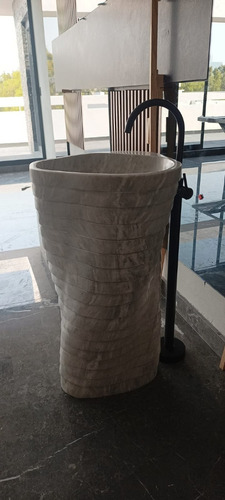 Lavabo Pedestal En Bloque De Mármol Blanco Vortice