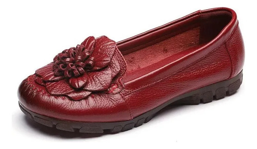 Zapatos De Mujer De Cuero Ethnic Floral De Suela Blanda