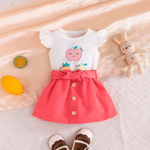Conjunto De Ropa De Bebé Falda De Manga Corta Estampada 3y