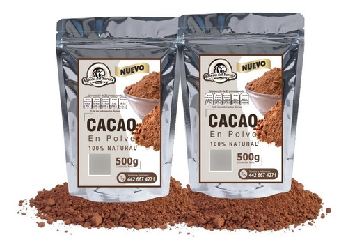 Cacao En Polvo Sin Azúcar 2 Bolsas De 500g 