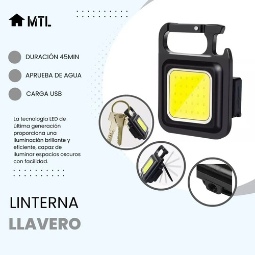Linterna Multifuncional Mtl Llavero Led Keychain Recargable Linterna Negro Luz Blanco