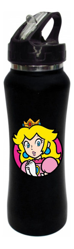 Termo Pitillo Princesa Peach Botilito Aluminio Negro 650ml