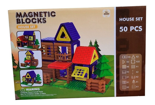 Blocks Magnéticos - Set Para Armar Cabaña 50 Piezas - Vaj 