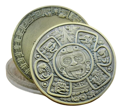 Moeda Asteca Maia Calendário México Comemorativa Bronze Case