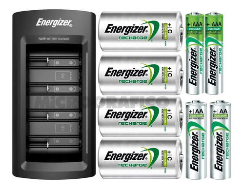 Pack Energizer Cargador Universal + 4 Pilas C + 2 Aaa + 2 Aa