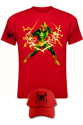 Camiseta Mang Corta Electro Villan Spiderman Obsequio Gorra 