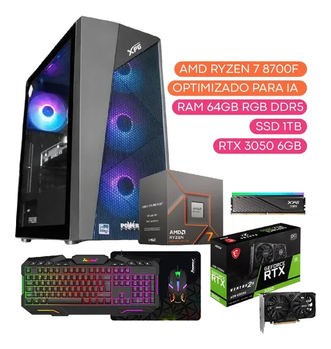 Torre Gamer R7 8700f 64 Ddr5 Rgb/1 Tb Ssd Rtx 3050 6 Gb.