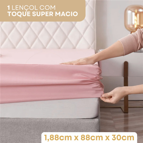 Lençol Solteiro Padrão Com Fronha Ponto Palito 400 Fios Toque Suave Macio C/ Elástico 2 Peças Rose
