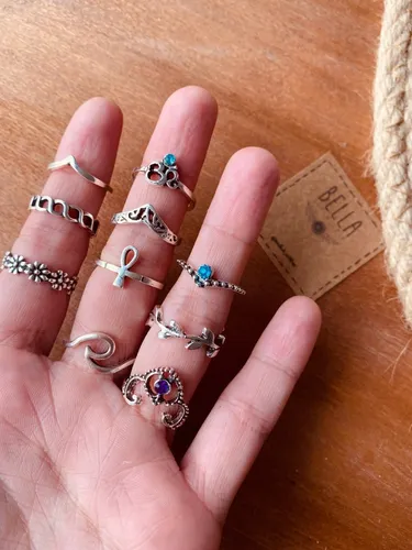 Set 10 Anillos Hippies Boho Moonstone Middle Ring MercadoLibre