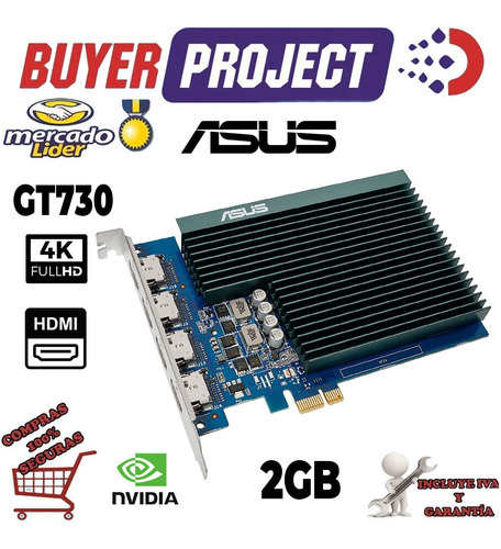 Imagen 1 de 3 de Tarjeta De Video Asus Nvidia Gt730 2gb 4 Hdmi Ddr5 Pci-e 2.0