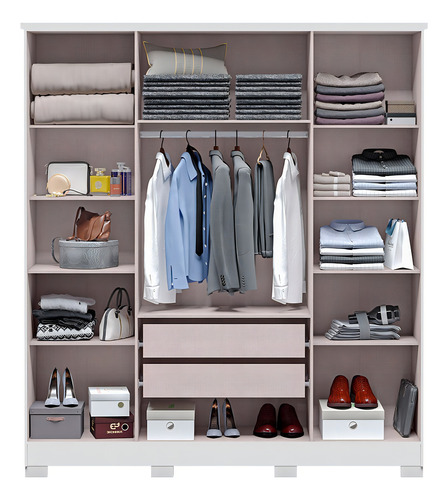 Guarda-roupa Casal Monaco 4 Portas 2 Gavetas Com Espelho Cor Branco