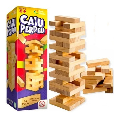 Brinquedo Jogo Mesa Caiu Perdeu Madeira 54 Peças Mdf