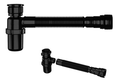 2 Sifao Copo Universal Sanfonado Astra Preto P/ Banheiros
