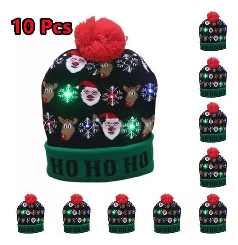 I Lote 10 Gorro De Navidad Con Luz Led Regalo Navideño