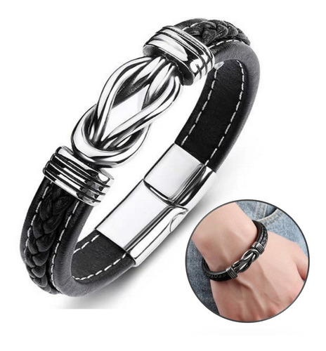 Pulseira Masculina De Couro Executiva Infinity Luxo Infinito