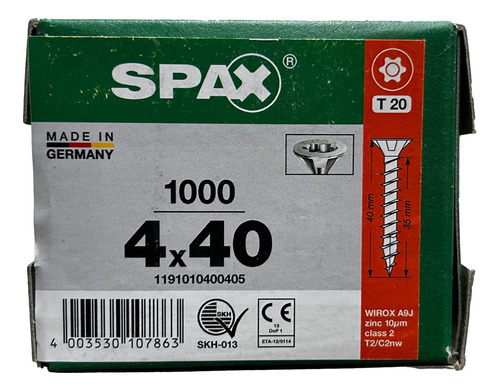 Tornillo Spax Madera 4 X 40 Caja 1000 Cuerda Corrida
