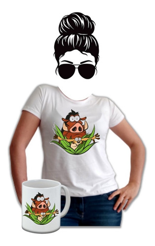 Camiseta Basica Mujer Estampado Pumba Rey Leon Gratis Mug