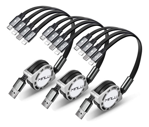 Minlu Cable De Carga Usb Múltiple 4a 4 En 1 Retráctil Usb Ca