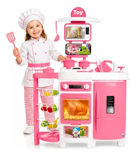 Cozinha Infantil Grande Completa Sai Agua De Verdade 92cm Com Fruteira Geladeira E Acessorios.