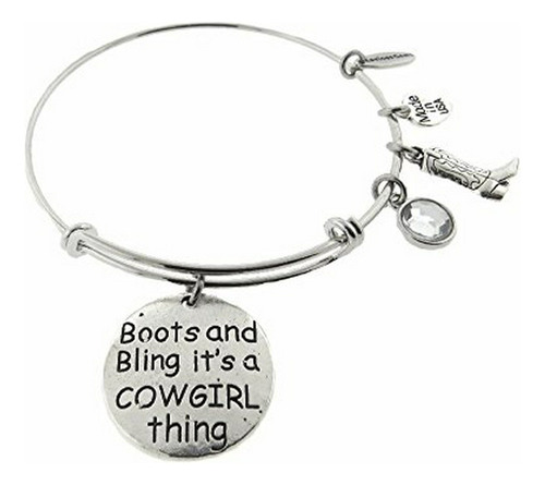 Brazalete - Boots And Bling It's A Cowgirl Thing Silver Tone