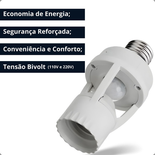 Sensor De Presença Para Lâmpada Soquete E27 Com Fotocélula