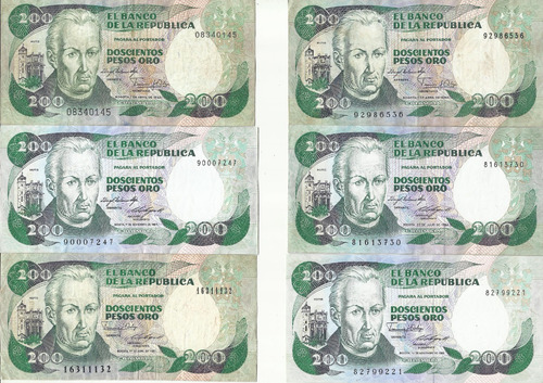 Colombia Lote Billetes 200 Pesos 1983-1992 Todas Las Fechas