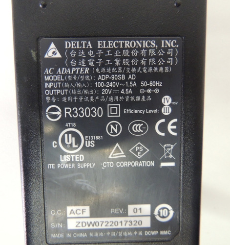 Carregador Notebook Adp 90sb Ad 20v 4.5ª