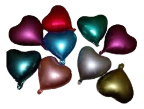 10 Globos Corazones Metalizados Satinados 45 Cm Sin Soportes