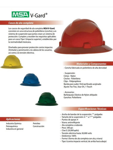 Imagen 3 de 9 de Casco De Seguridad Ala Ancha Redonda Vgard *msa* Con Matraca