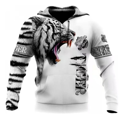 Sudadera Con Capucha De Manga Larga Con Estampado De Tigre 3