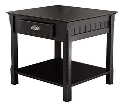 Mesa Auxiliar Con Cajón Y Estante De Madera Color Negro.