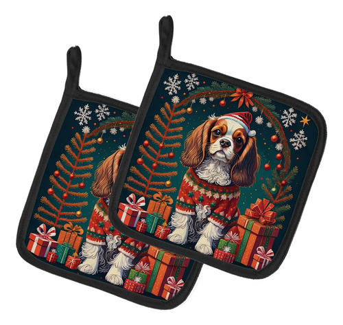 Cavalier King Charles Spaniel Christmas Pair Of Pot Holders 