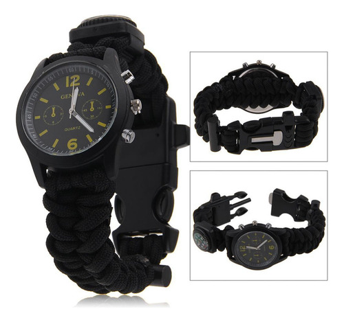 (bk) Pulsera De Reloj De Supervivencia Paracord 555 Con Corr