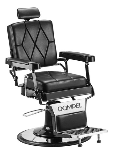 Silla de barbería Dompel Harley con respaldo reclinable con base redonda color negro