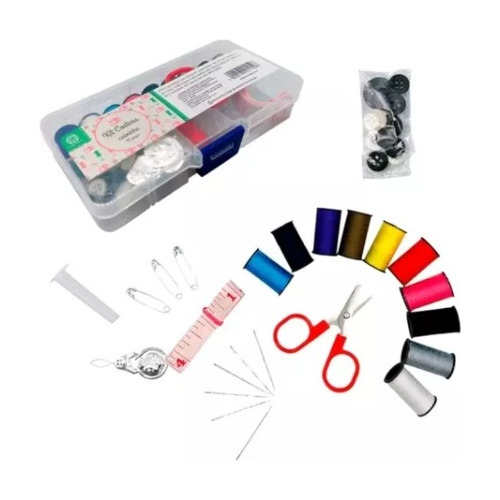 Kit Costura Caixinha 33 Pçs Viagem Bolsa Agulha Fita Linhas