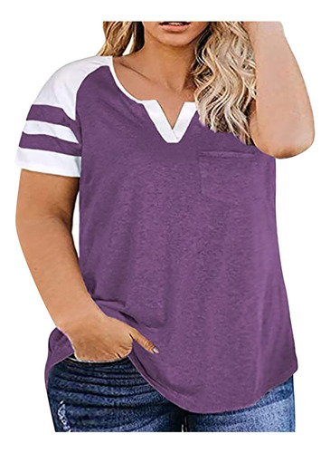 0e Tops De Mujer Talla Grande Con Cuello En V Y Mangas Corta