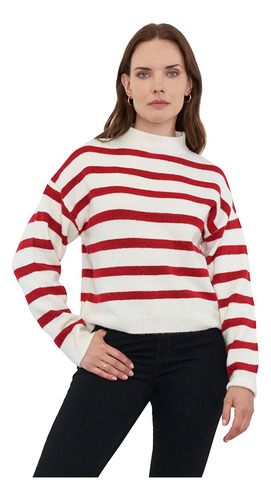 Sweater Mujer Rayas Crudo Lineas Roja Corona