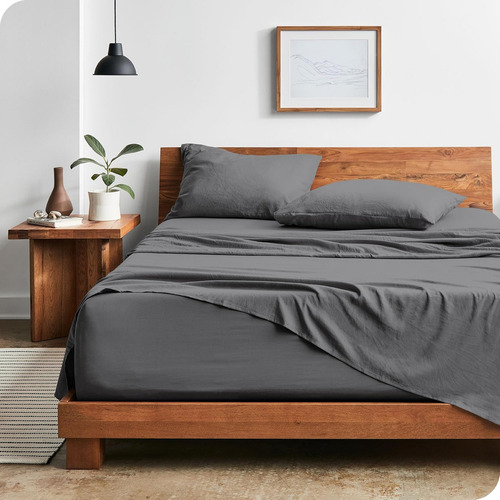 Sábanas Frescas Extra Suaves Anti Arrugas Tacto Lino 4 Pzas Color Gris Diseño De La Tela Queen