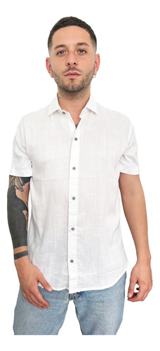 Customs Ba Camisa Lino Hombre Manga Corta Slim  3