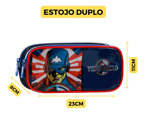 Kit Mochila Rodinha Lancheira Estojo Herói Estrela Meninos Cor Cinza