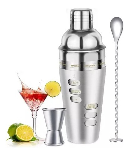 Set Bartender Coctelera Vaso Giratorio Recetas Kit 4 Piezas 