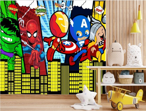 Papel De Parede Vingadores Baby Prédios