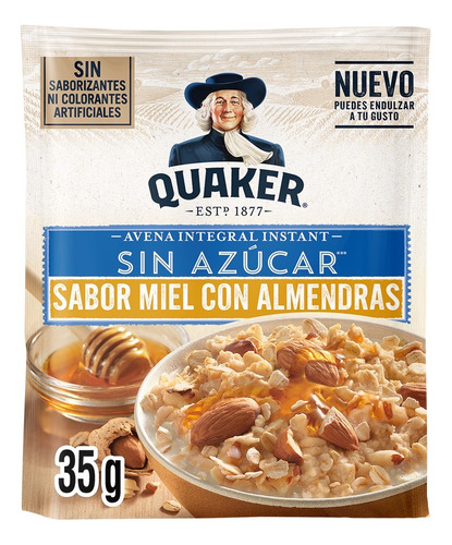 5 Pzs Quaker Avena Instantanea Miel Con Lmendra 0% Azucar 35