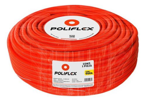 Manguera Poliflex Naranja Corrugada  1/2 Con Guia De 100 Mts