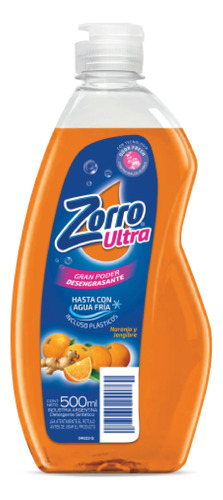 Detergente Zorro Ultra Naranja y Jengibre concentrado naranja y jengibre en botella 500 ml