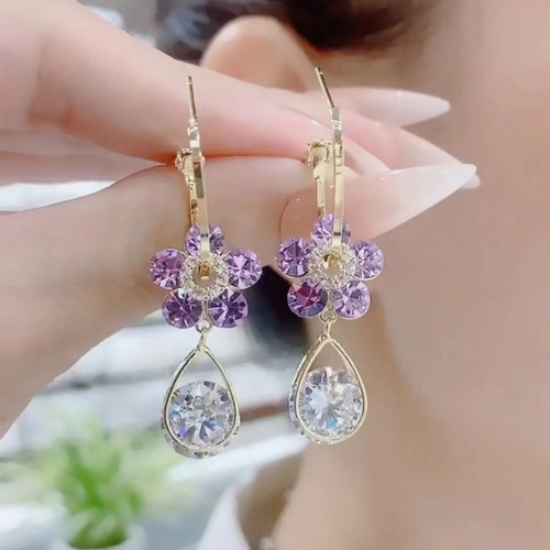 Pendientes De Cristal Creativos En Forma De Flor Brillante