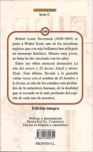 El Doctor Jekyll Y Mister Hyde. R. L. Stevenson. Ed. Fontana