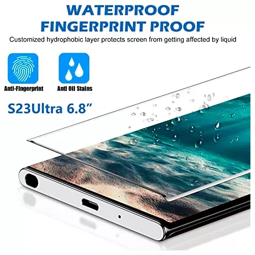 Protector de pantalla para Galaxy S23 Ultra, vidrio templado 9H, admite  huellas dactilares ultrasónicas, curvado en 3D, resistente a los arañazos  para