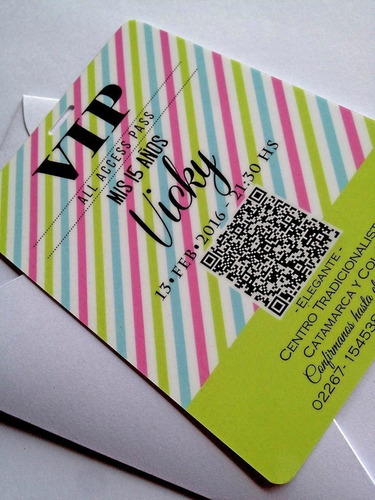 Invitacion Vip 15 Años Plastificadas Simil Pvc Cordon X10