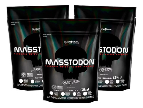 3x Hipercalorico Masstodon 3kg - Black Skull Sabor Chocolate